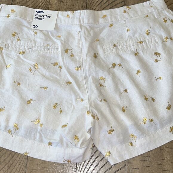 Chic & Polished 🏝️Gold Embossed Palm Tree 🌴 Cotton Shorts 🩳 🌴 2 Pockets - Picture 12 of 17